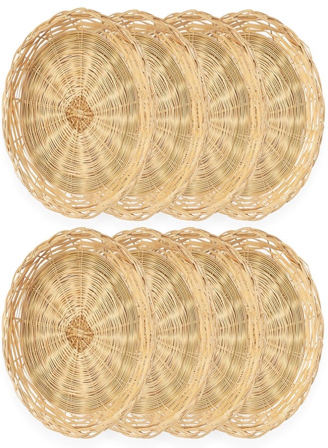 Cheardia 8 Pack Bamboo Paper Plate Holders, 10 Inches Reusable Wicker Charger Plates for Dinner Plates Natural Hand Woven Wicker Paper Plate Baskets for Home Party Daily Dinning Picnic - Image 1