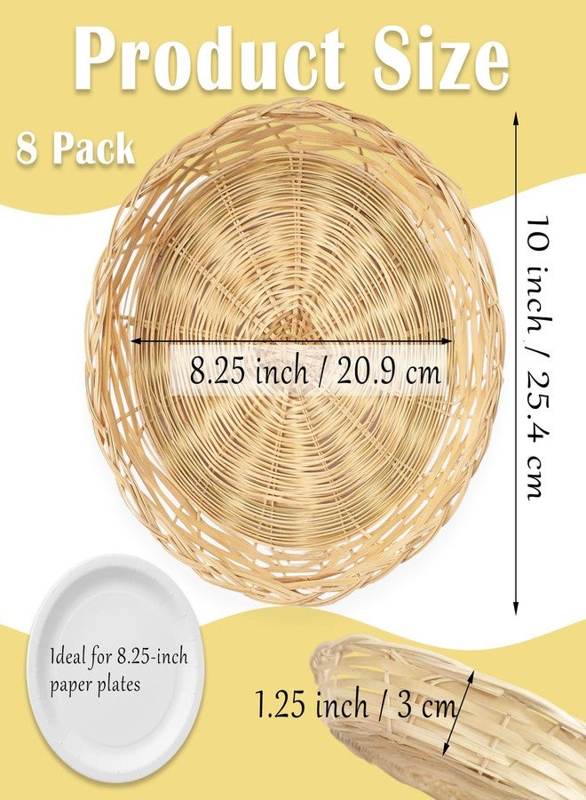 Cheardia 8 Pack Bamboo Paper Plate Holders, 10 Inches Reusable Wicker Charger Plates for Dinner Plates Natural Hand Woven Wicker Paper Plate Baskets for Home Party Daily Dinning Picnic - Image 2