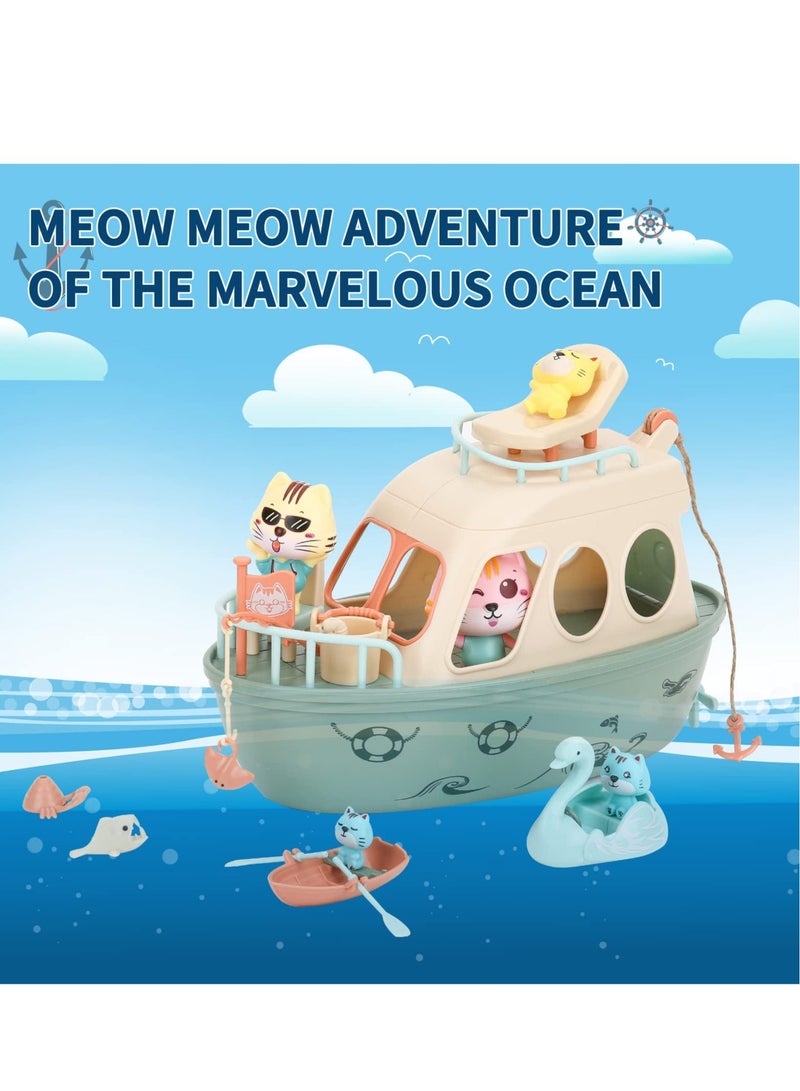 Toddler Pet Pretend Play Set Boat Baby Toy, Cat Toy for Girls and Boys, , 31Pcs Sailing Kitten Figurines, Kids Gifts 3 4 5 6 7 8 9 STEM Educational Interactive Birthday Gift - Image 4