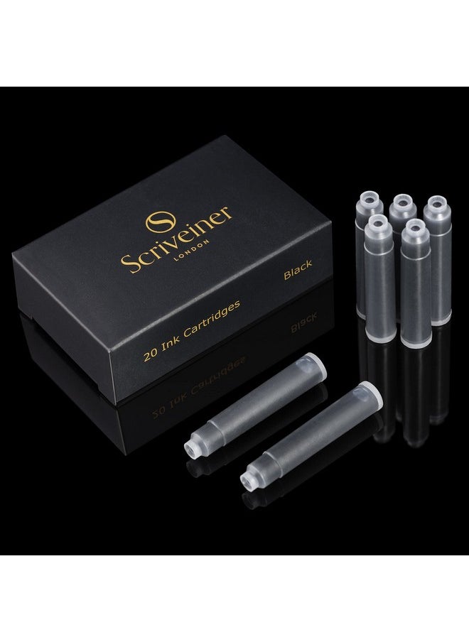 Scriveiner - Fountain Pen Ink Cartridges - Black - 20 Standard International, Made In Uk, The Best Cartridge For Your Scriveiner Pen, Refill Size Fits A Wide Range Of Fountain Pens - Image 1