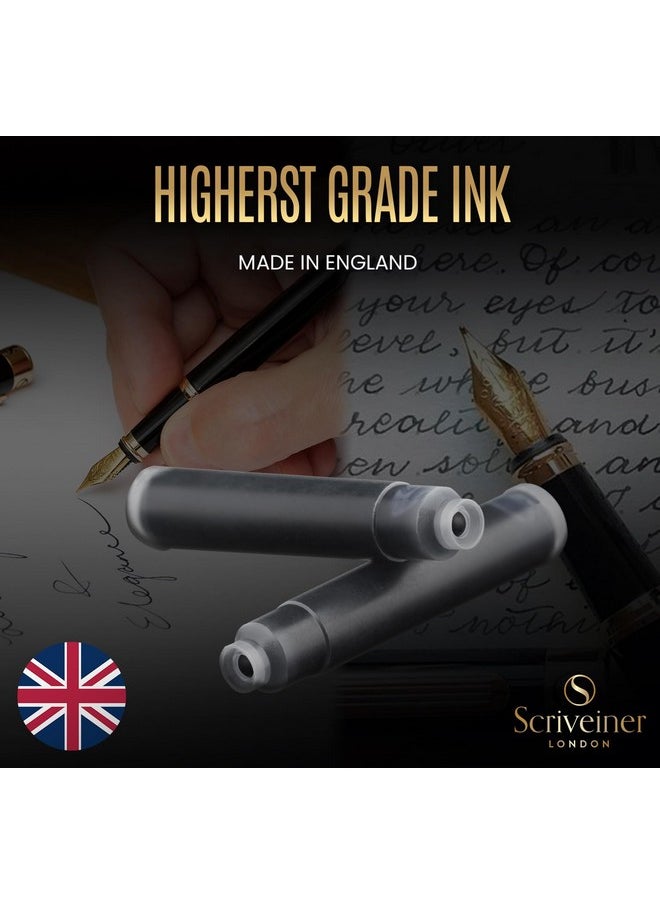 Scriveiner - Fountain Pen Ink Cartridges - Black - 20 Standard International, Made In Uk, The Best Cartridge For Your Scriveiner Pen, Refill Size Fits A Wide Range Of Fountain Pens - Image 1