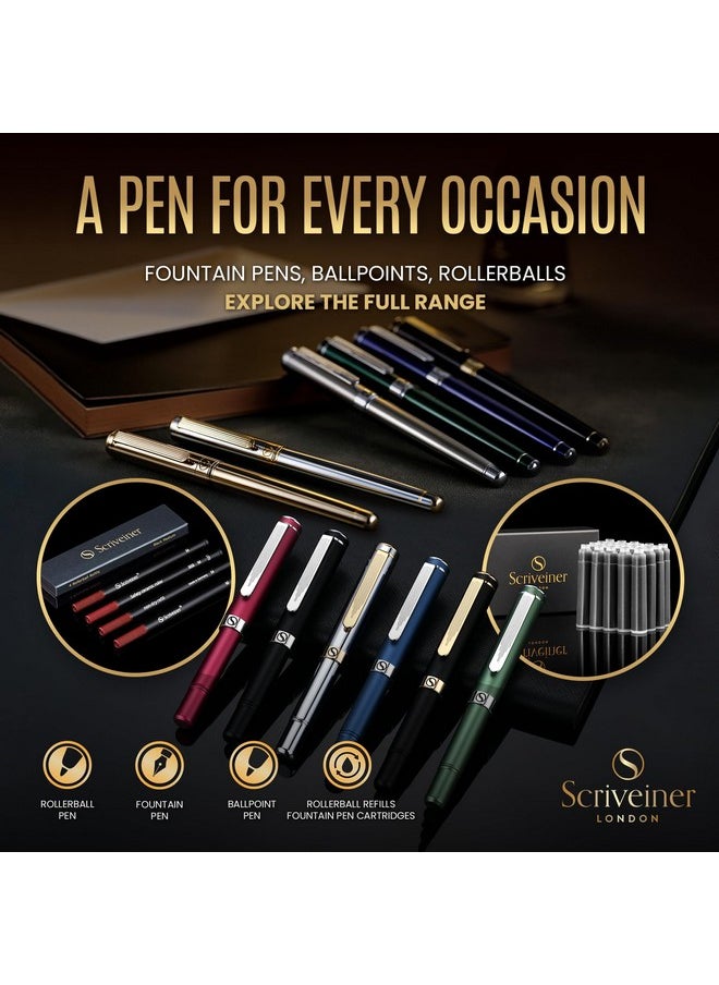 Scriveiner - Fountain Pen Ink Cartridges - Black - 20 Standard International, Made In Uk, The Best Cartridge For Your Scriveiner Pen, Refill Size Fits A Wide Range Of Fountain Pens - Image 1