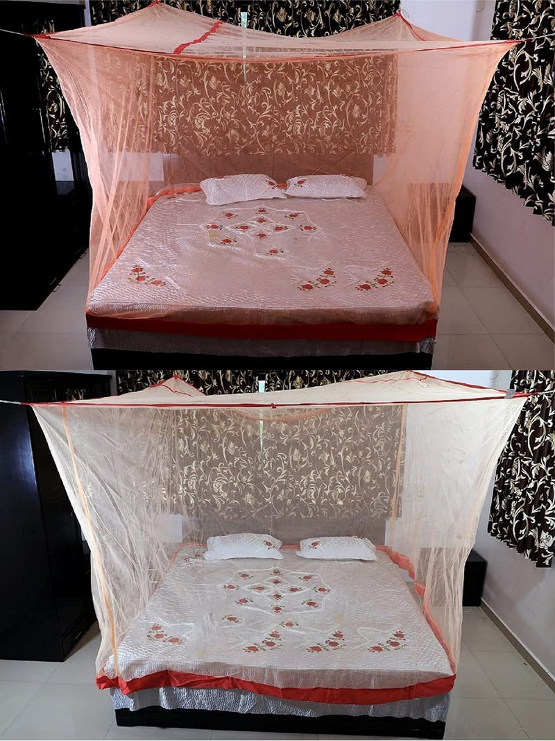 Neekshaa Combo Pack Mosquito Net for Double Bed Polyester Mosquito Net for Baby | Bedroom | Family_Size-6x6 FT_Color-Orange,Red - Image 1