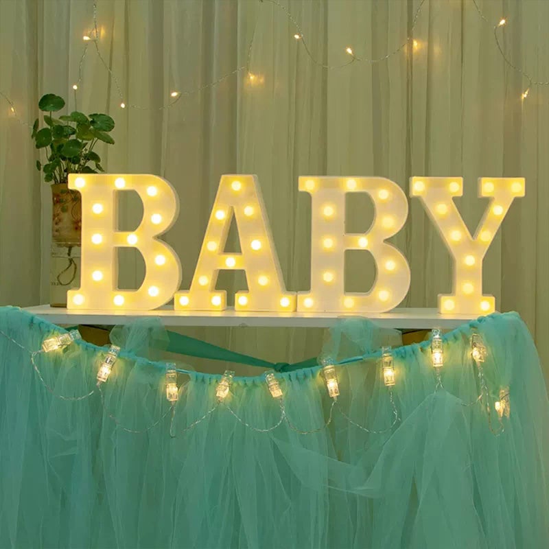 GPUSFAK BABY Marquee Light Up Letters - LED Letter Number Light Sign Decoration for Birthday Home Table Decor White - Image 1