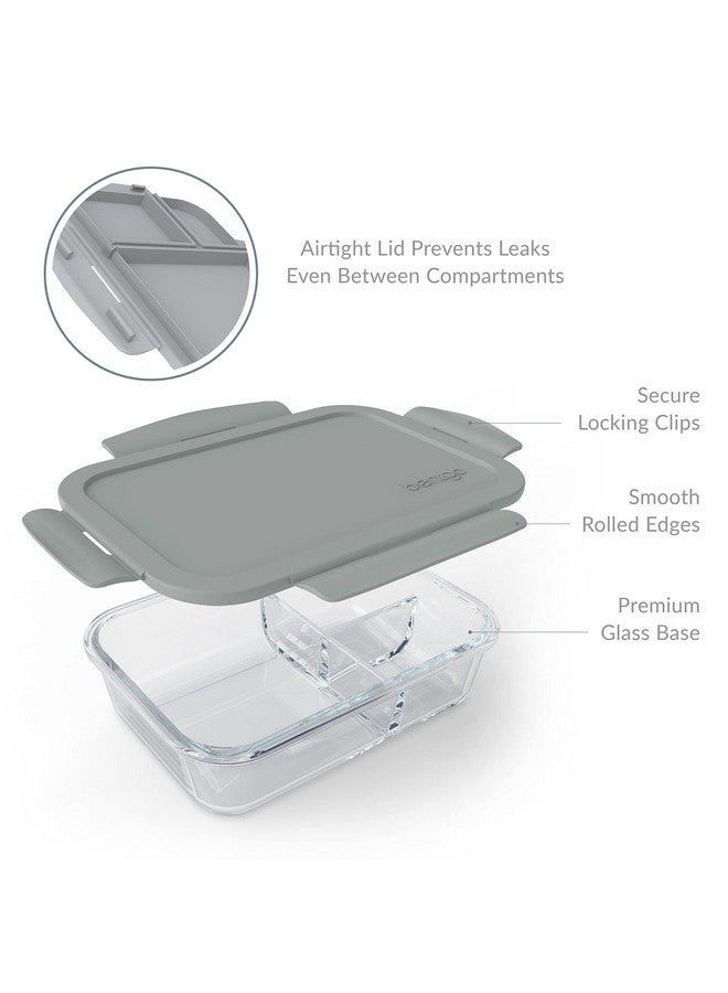 Bentgo Glass Lunch Box - Leak-Proof Bento-Style Food Container with Airtight Lid and Divided 3-Compartment Design - 5 Cup Capacity for Meal Prepping, and Portion-Controlled Meals for Adults (Gray) - Image 4