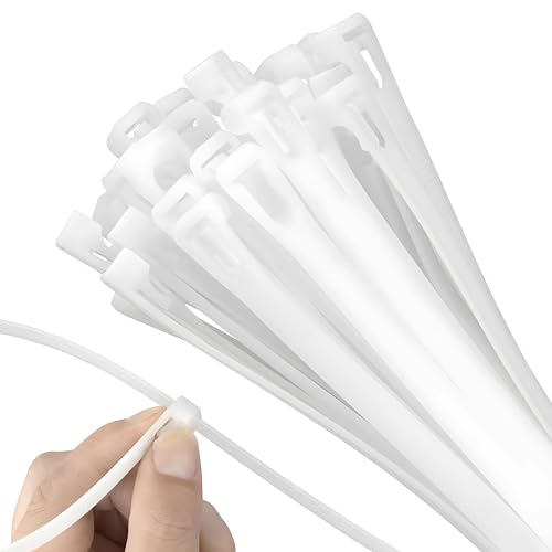 Hian 8-Inch White Cable Ties, 3.6mm Width, Nylon Zip Ties for Home, Office, and Outdoor Use - Strong, Durable, and Versatile Cable Organizers (Pack of 100) - Image 1