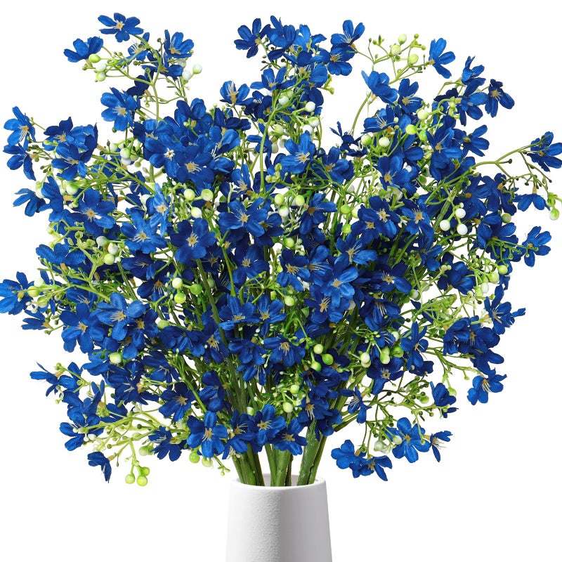 TOCHGREEN 10PCS Artificial Silk Flowers with Long Stems Faux Bulk Babys Breath Flowers Fake Silk Flowers Bouquet for Floral Arrangement Tall Vase Home Wedding Table Centerpieces Decor (Blue) - Image 1