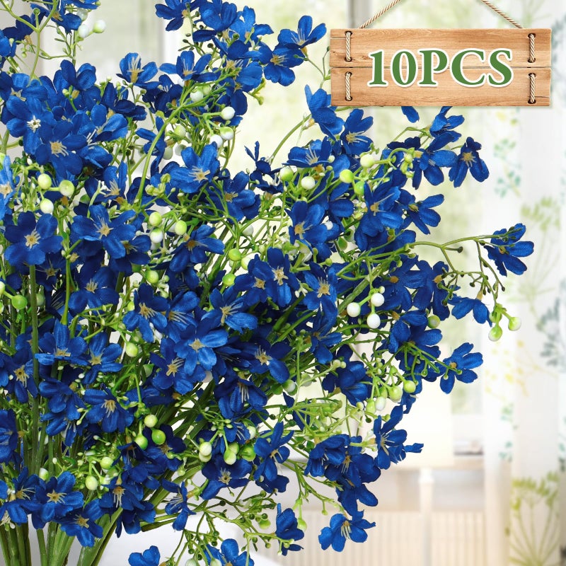 TOCHGREEN 10PCS Artificial Silk Flowers with Long Stems Faux Bulk Babys Breath Flowers Fake Silk Flowers Bouquet for Floral Arrangement Tall Vase Home Wedding Table Centerpieces Decor (Blue) - Image 4