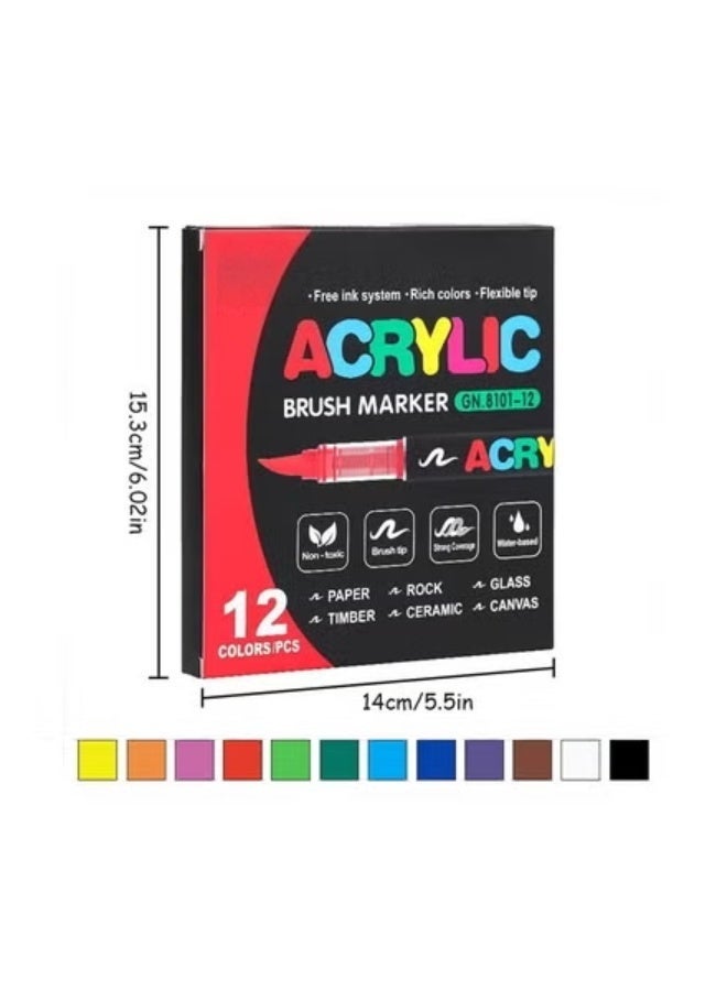 12 Colors Acrylic Paint Marker Set – Soft Tip, Odorless, Stackable, Smooth Flow Drawing Pens for Students & Artists - Image 1