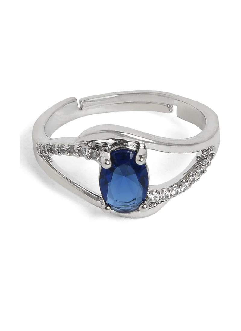 SOHI Blue Stone-Studded Designer Minimal Finger Ring