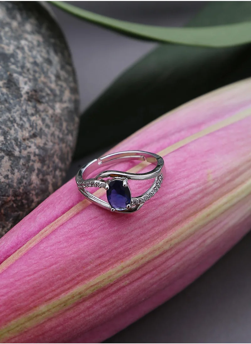 SOHI Blue Stone-Studded Designer Minimal Finger Ring
