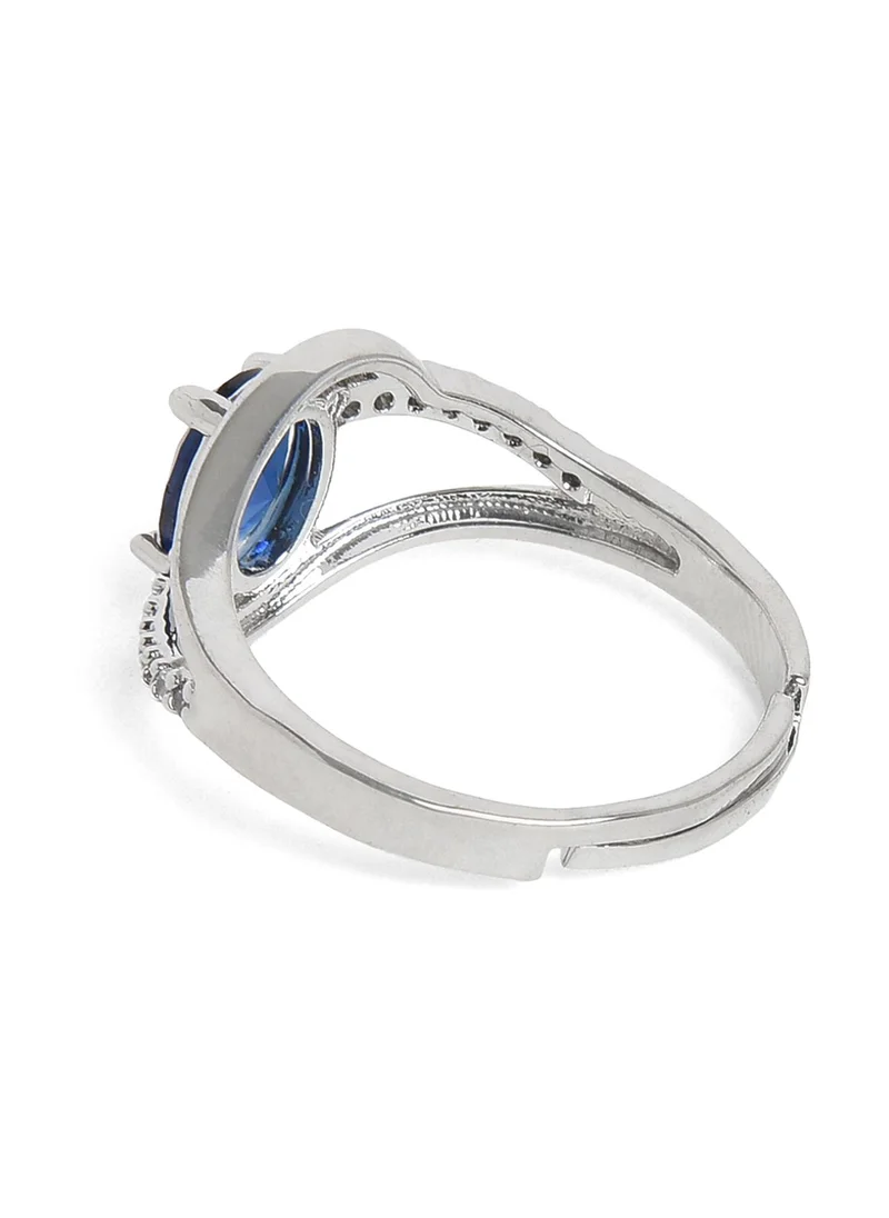SOHI Blue Stone-Studded Designer Minimal Finger Ring