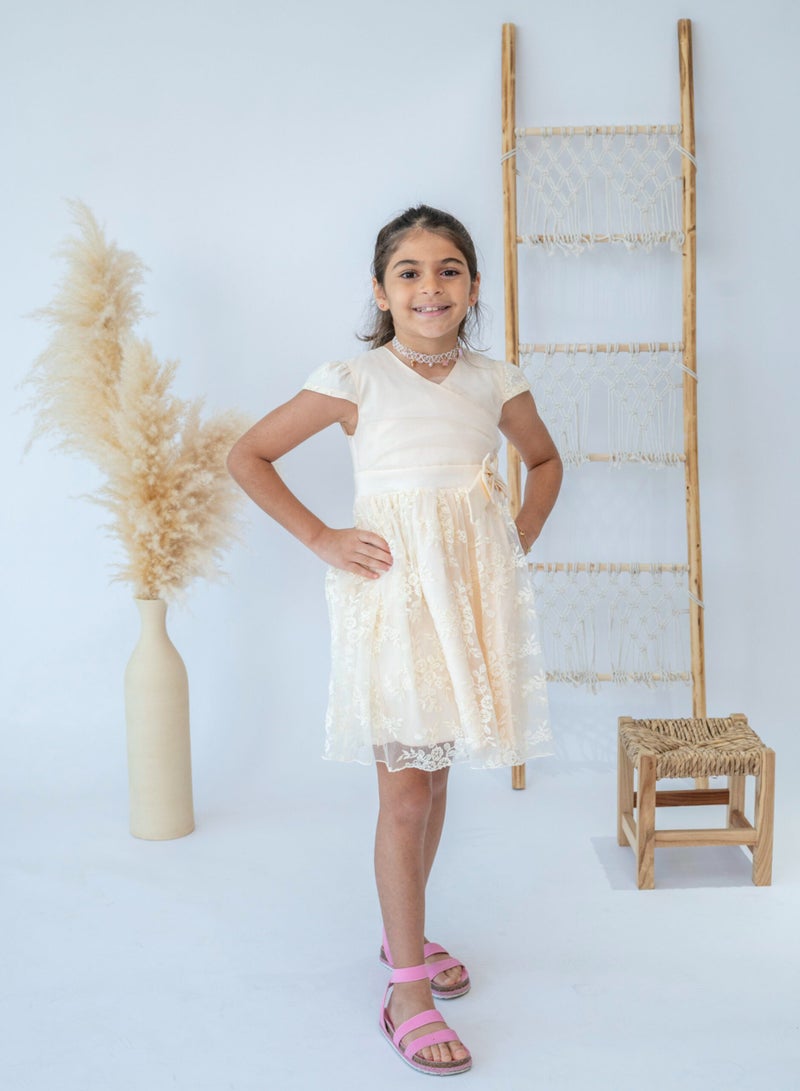 LALEENA Elegant Cream Floral Lace Dress for Girls - Image 1