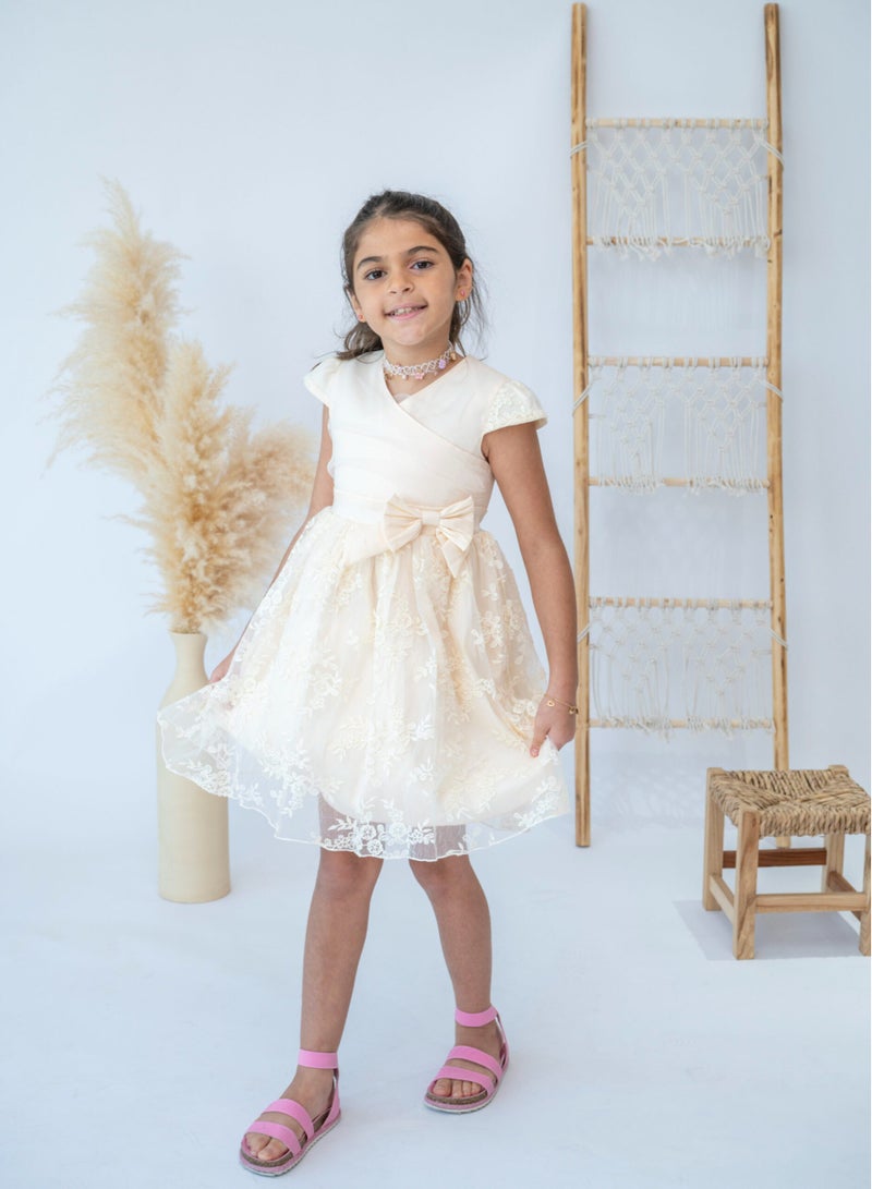 LALEENA Elegant Cream Floral Lace Dress for Girls - Image 3