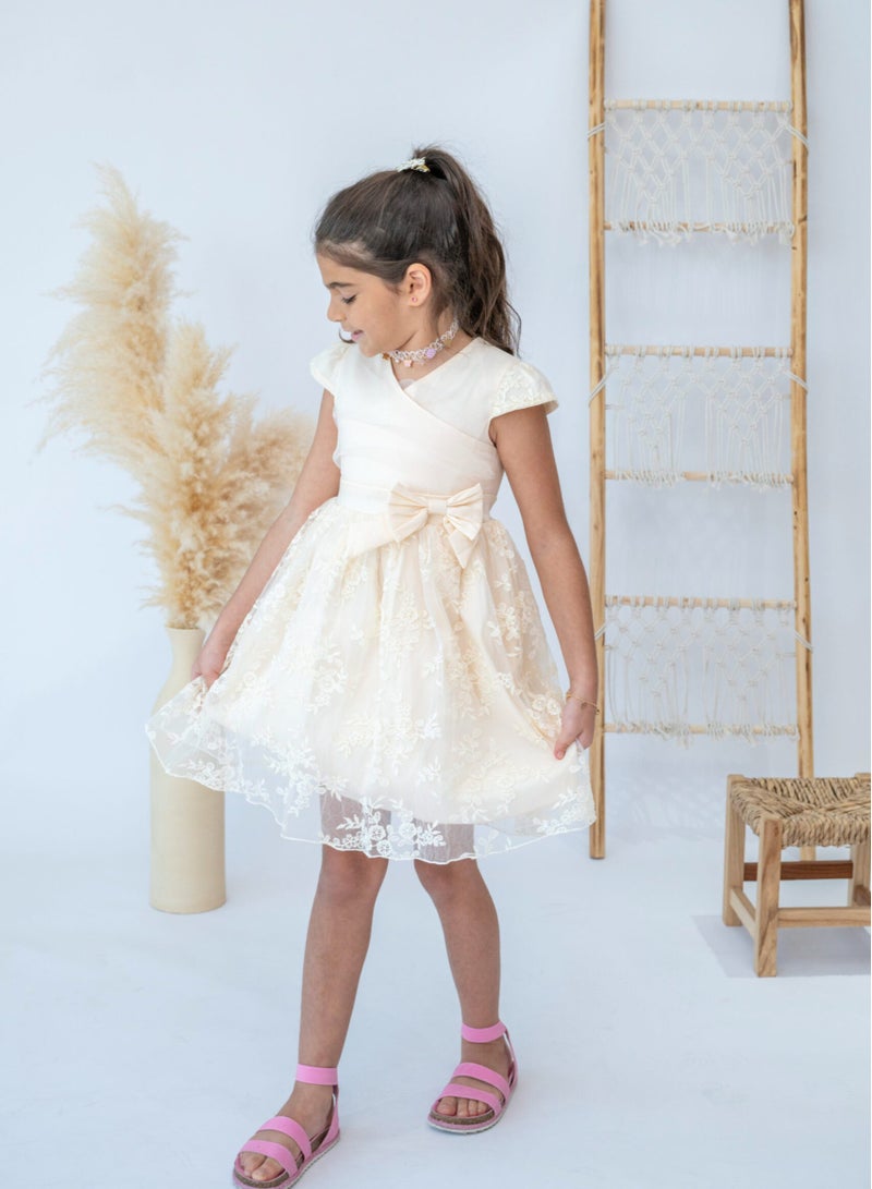 LALEENA Elegant Cream Floral Lace Dress for Girls - Image 4