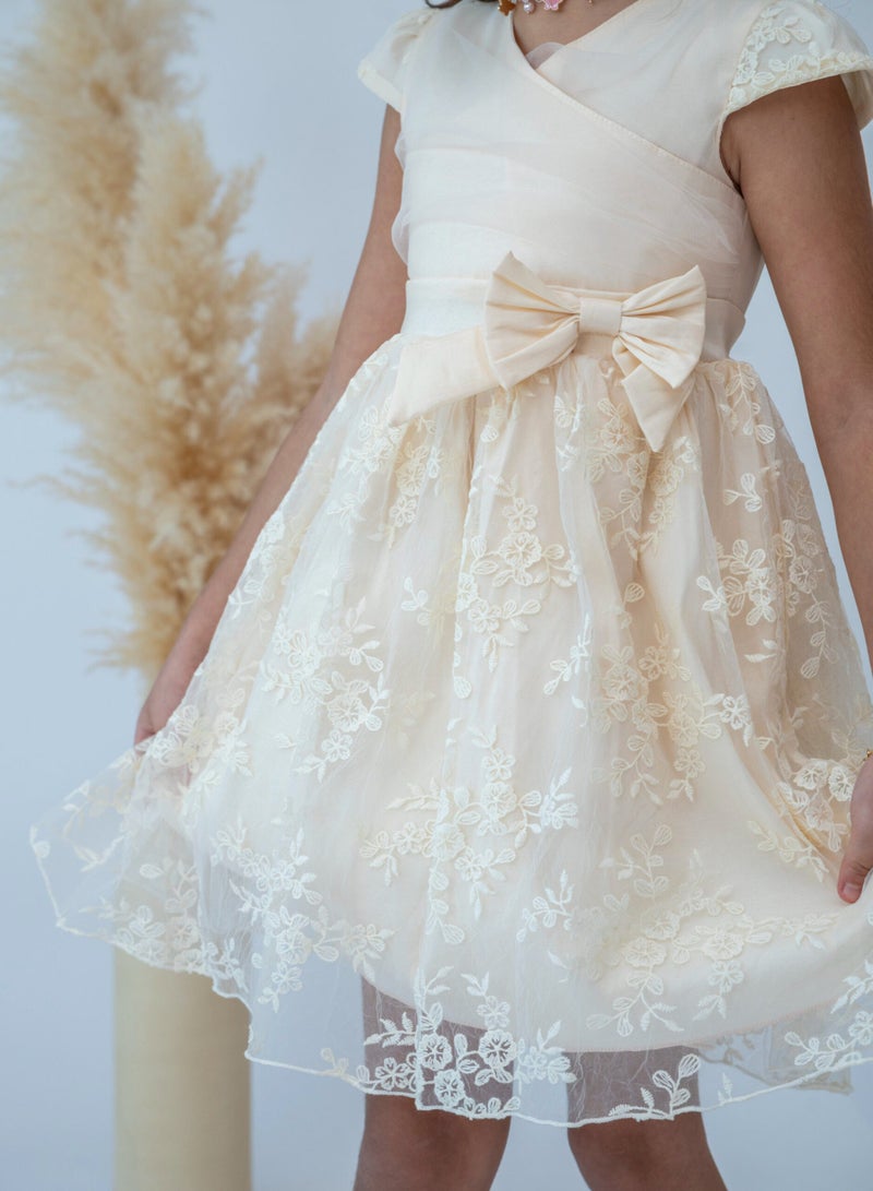 LALEENA Elegant Cream Floral Lace Dress for Girls - Image 5