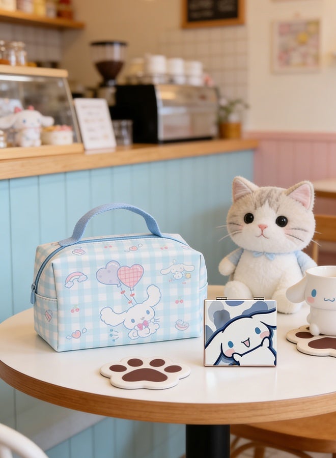 حقيبة مكياج للسفر، سعة كبيرة، حقيبة مكياج كرتونية، حقيبة مكياج مغلقة بزرCinnamoroll، حقيبة أدوات تجميل سفرية من مادة PU مع رول الكينامورال، حقيبة تخزين لملحقات المكياج، حقيبة تخزين قابلة للطي - Image 4