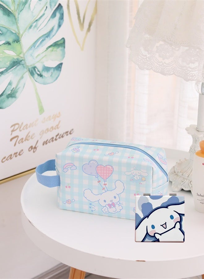 حقيبة مكياج للسفر، سعة كبيرة، حقيبة مكياج كرتونية، حقيبة مكياج مغلقة بزرCinnamoroll، حقيبة أدوات تجميل سفرية من مادة PU مع رول الكينامورال، حقيبة تخزين لملحقات المكياج، حقيبة تخزين قابلة للطي - Image 1