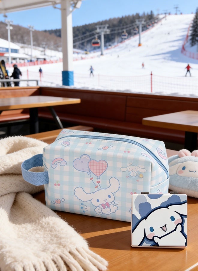 حقيبة مكياج للسفر، سعة كبيرة، حقيبة مكياج كرتونية، حقيبة مكياج مغلقة بزرCinnamoroll، حقيبة أدوات تجميل سفرية من مادة PU مع رول الكينامورال، حقيبة تخزين لملحقات المكياج، حقيبة تخزين قابلة للطي - Image 3