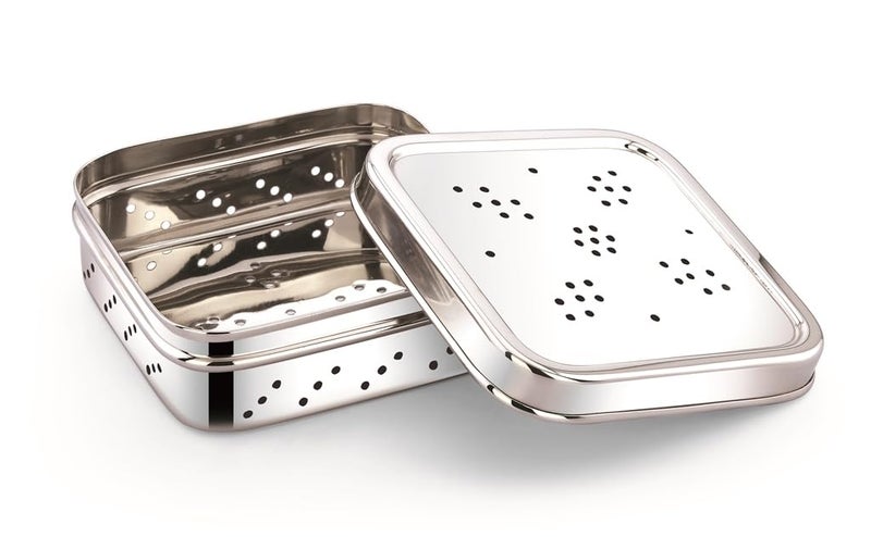 DiBha Stainless Steel Square Shape Box for Kothmir/Dhaniya/Coriander Multipurpose Dabba Storage Box/Kitchen Container - Set of 1, Color- Silver (Capacity-700ml) - Image 1