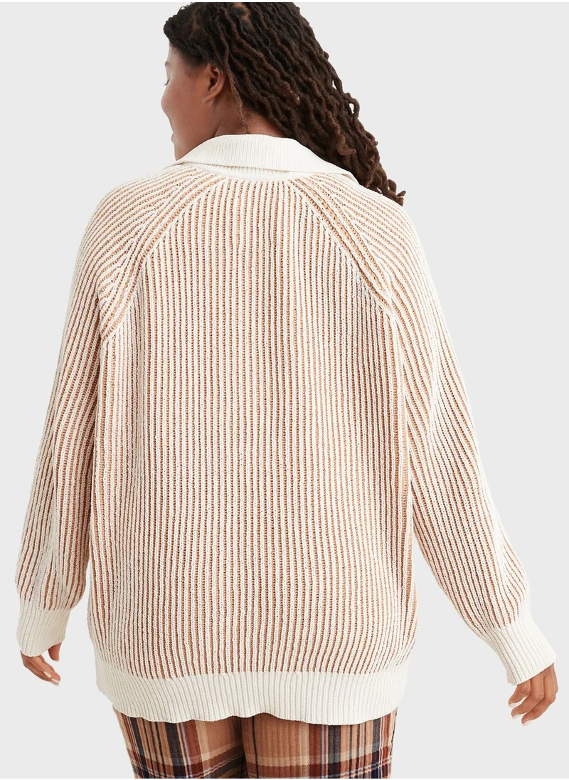 Aerie Polo Neck Knitted Sweater
