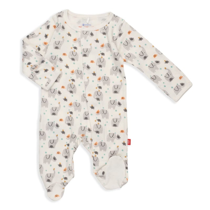 Magnetic Me 100% Organic Cotton Magnetic Baby Footie Pajamas | Super Soft Cotton Fabric | Playtime Elephants | 0-3 Months - Image 1