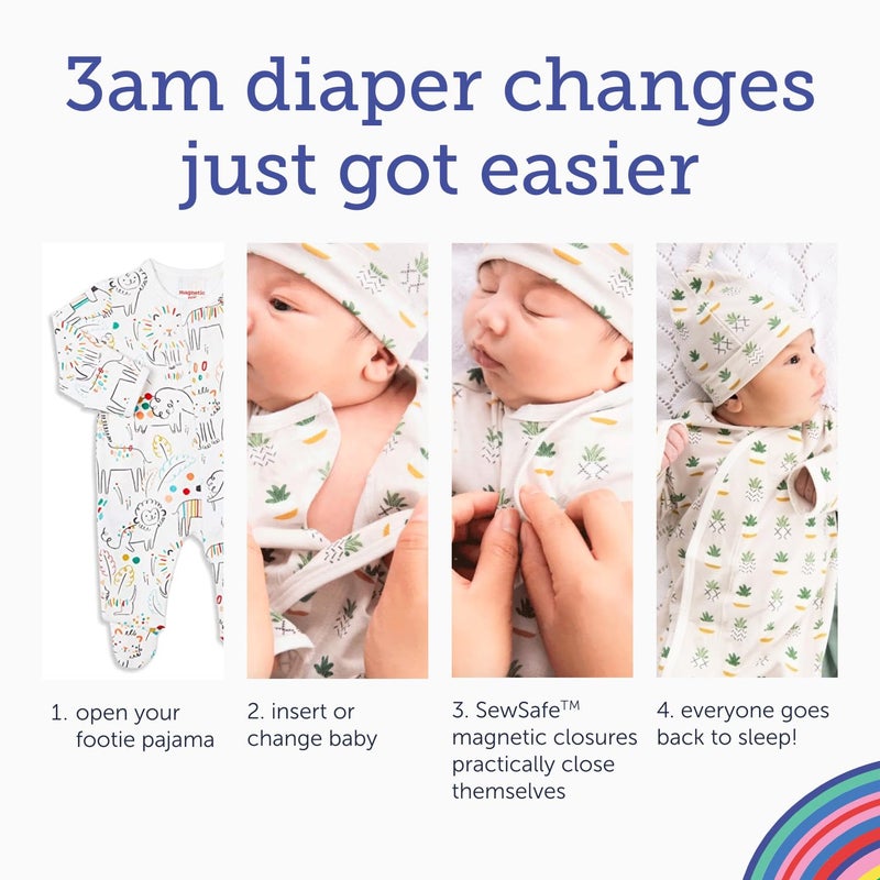 Magnetic Me 100% Organic Cotton Magnetic Baby Footie Pajamas | Super Soft Cotton Fabric | Playtime Elephants | 0-3 Months - Image 4