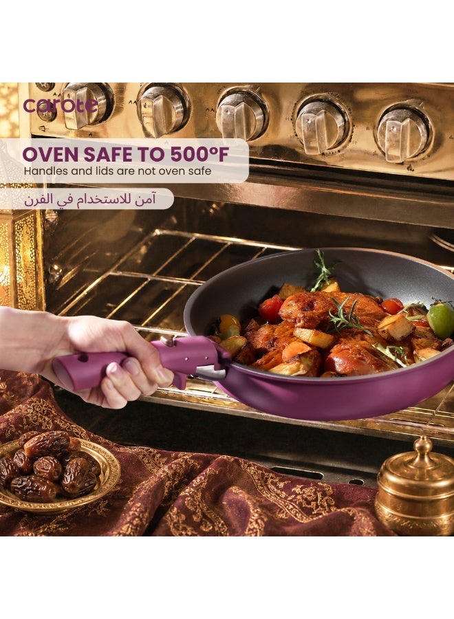 Carote 21-Piece Non Stick Cookware Set with Detachable Handle, Induction, Gas & Oven Compatible, Dishwasher Safe, Space Saving Kitchen Pots and Pans, PFOA & Lead Free, Healthy Cooking Set, Purple Gold - Image 4