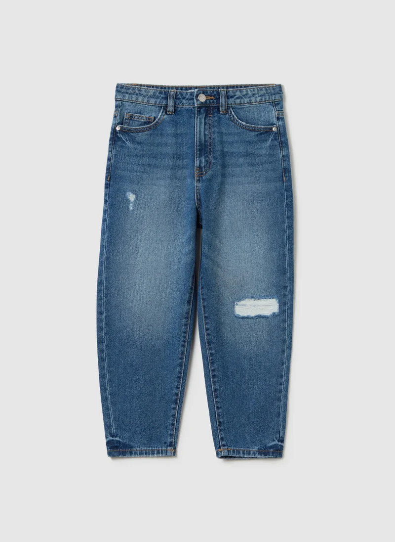 او في اس Baggy Fit Distressed Jeans