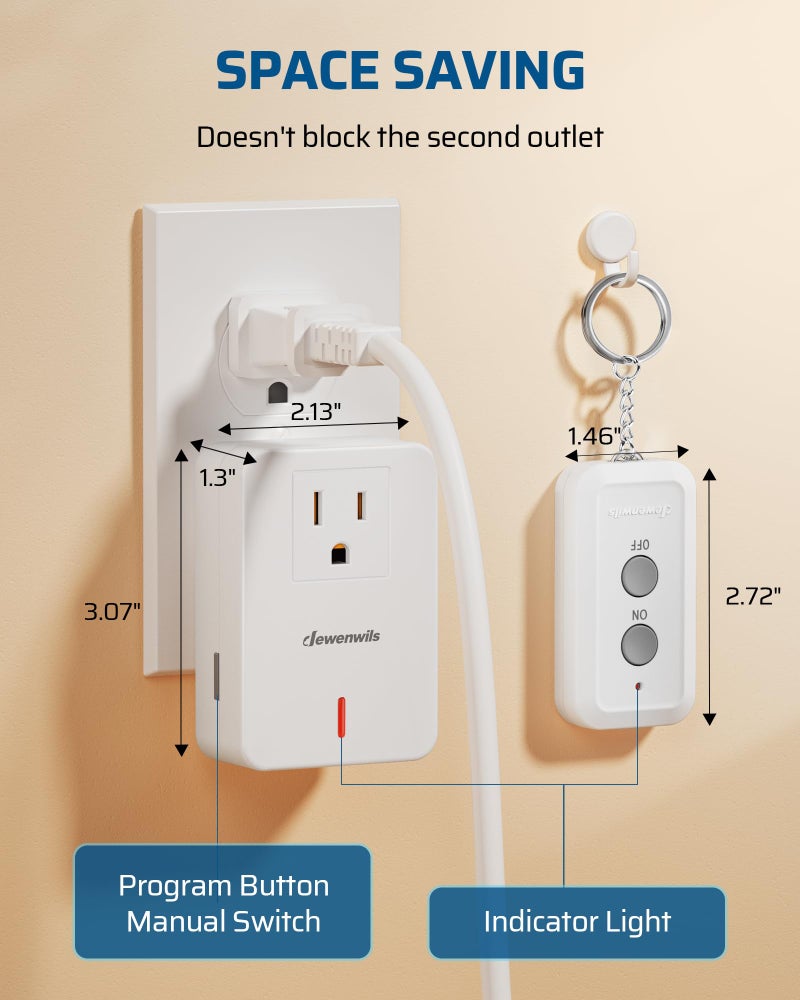 DEWENWILS Indoor Remote Control Outlet, Expandable Remote Light Switch Kit, Wireless On Off Power Switch, 100ft RF Range, Compact Design, White - Image 5