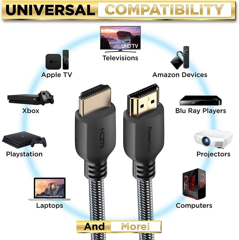 PowerBear 4K HDMI Cable 6 ft [2 Pack] High Speed, Braided Nylon & Gold Connectors, 4K @ 60Hz, Ultra HD, 2K, 1080P, ARC & CL3 Rated | for Laptop, Monitor, PS5, PS4, Xbox One, Fire TV, Apple TV & More… - Image 5