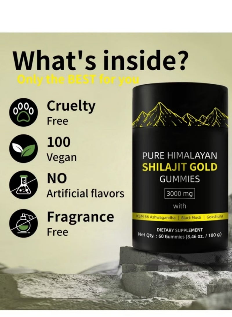بيودي Pure Himalayan Shilajit Gummies Gold I Lab اختبرت أنني لا أضيف السكر I Ashwagandha ، Gokshura | حمض الفولفيك و 85+ المعادن التتبع I للرجال ، النساء أنا غير المعدلة وراثيا أنا 100 ٪ طبيعية وعضوية أنا - Image 4