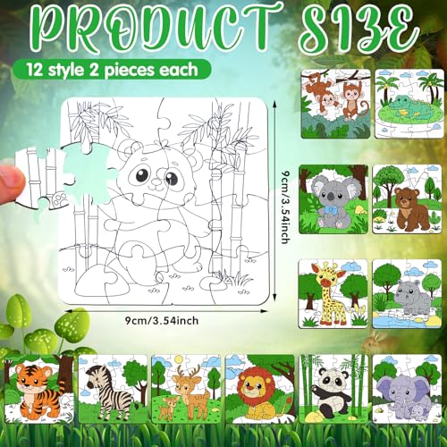Realspring 24 Pack Wild Animal Color Your Own Jigsaw Puzzles for Kids 35 46 68 Coloring Crafts DIY Paper Puzzles Party Favors Gifts for Toddler Children Learning Education Toys - Image 5