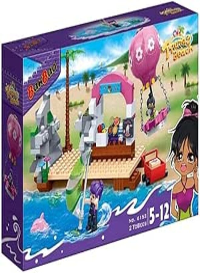 Banbao sea island coast seaside balon perahu layar trendi gadis pantai blok bangunan model bata mainan anak teman 6152
