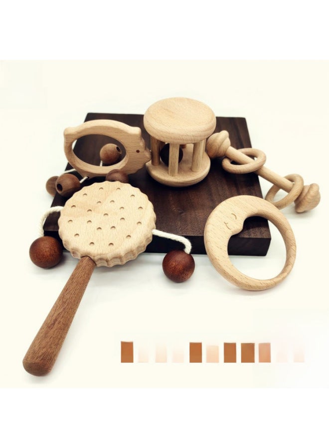 Wooden Baby Toy Pullout Drum Teeth Glue Wooden Rattle Music Box Toy Accessories Toy Wooden Circle-Color:Biscuit Trumping - Image 2