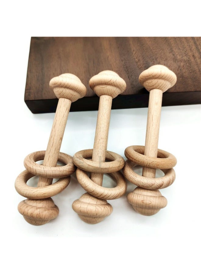 Wooden Baby Toy Pullout Drum Teeth Glue Wooden Rattle Music Box Toy Accessories Toy Wooden Circle-Color:Biscuit Trumping - Image 3