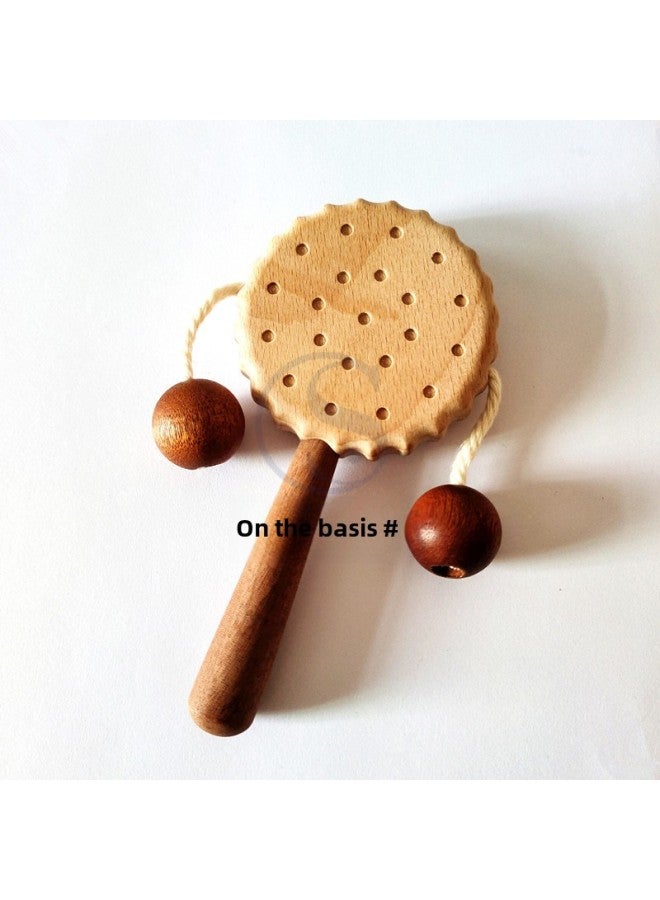 Wooden Baby Toy Pullout Drum Teeth Glue Wooden Rattle Music Box Toy Accessories Toy Wooden Circle-Color:Biscuit Trumping - Image 1