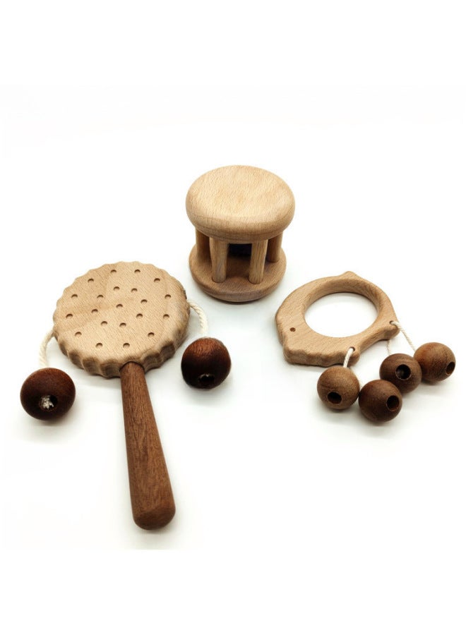 Wooden Baby Toy Pullout Drum Teeth Glue Wooden Rattle Music Box Toy Accessories Toy Wooden Circle-Color:Biscuit Trumping - Image 5