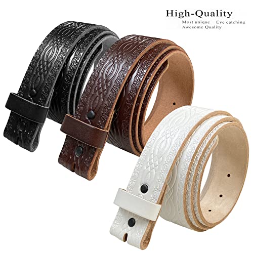 Belts.com BS085 Genuine Full Grain Engraved Embossed Leather Belt Strap with Snaps on 1-1/2"(38mm) Wide (White, 32) - Image 2