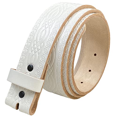 Belts.com BS085 Genuine Full Grain Engraved Embossed Leather Belt Strap with Snaps on 1-1/2"(38mm) Wide (White, 32) - Image 1