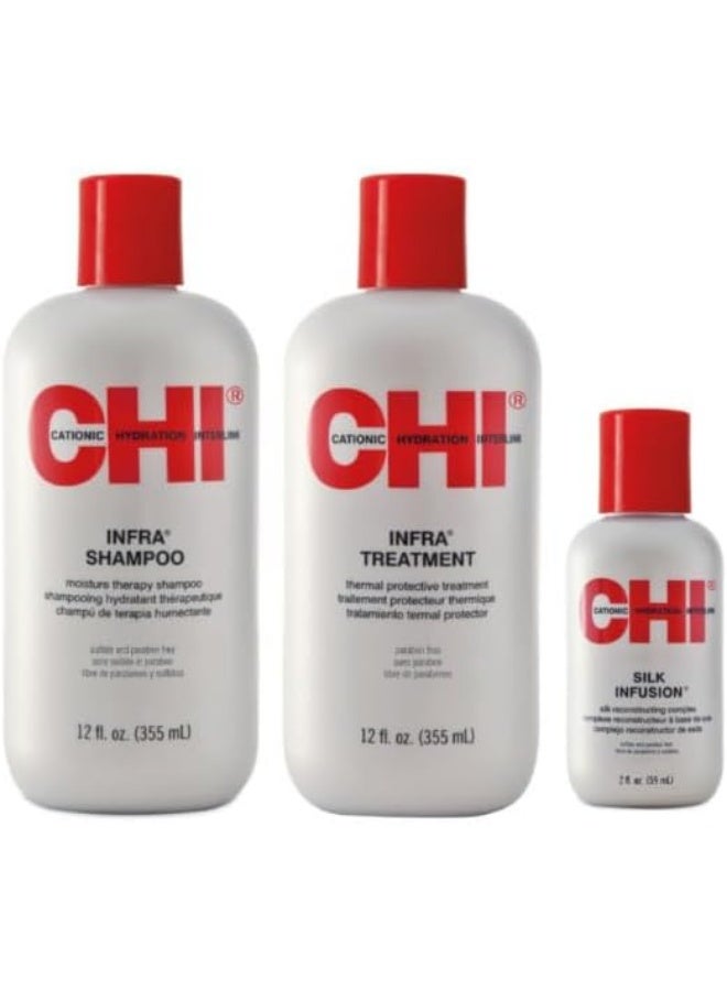 CHI Original Infra Hair Care Set, Shampoo 355 ml, Treatment 355 ml, Silk Infusion 59ml