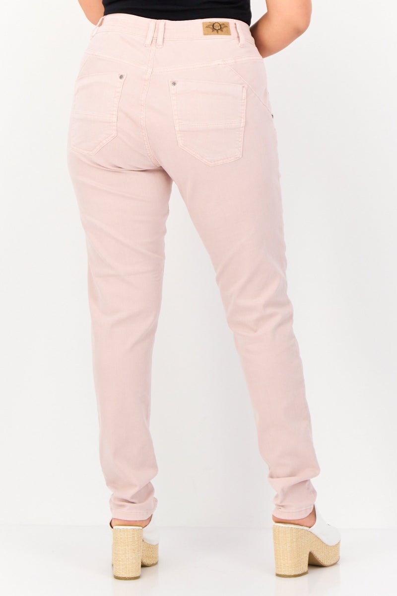 Cream Women Regular Fit Solid Stretchable Jeans, Light Pink - Image 3