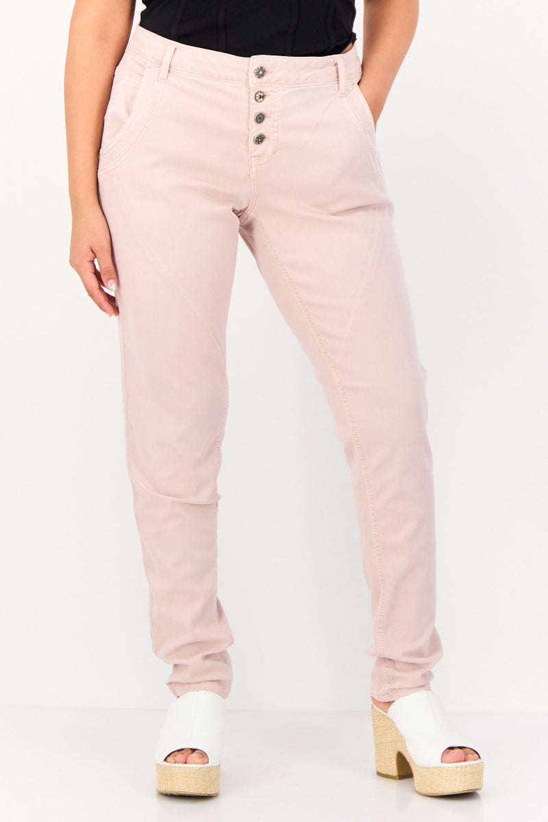 Cream Women Regular Fit Solid Stretchable Jeans, Light Pink - Image 1
