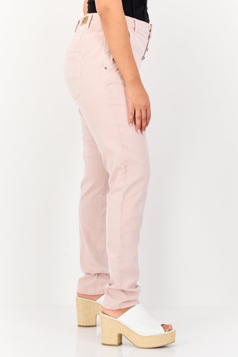 Cream Women Regular Fit Solid Stretchable Jeans, Light Pink - Image 4