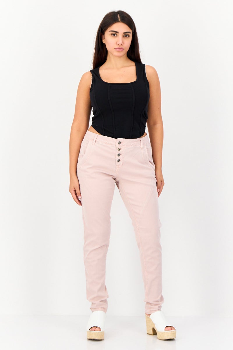 Cream Women Regular Fit Solid Stretchable Jeans, Light Pink - Image 2