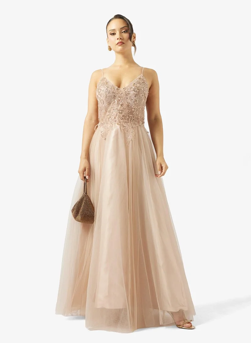 Ginger Boutique  Floral Embellished Corset Bodice Tulle Gown for Women | Best Price UAE