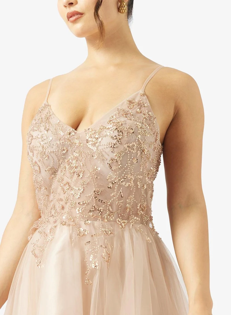 Ginger Boutique  Floral Embellished Corset Bodice Tulle Gown for Women | Best Price UAE