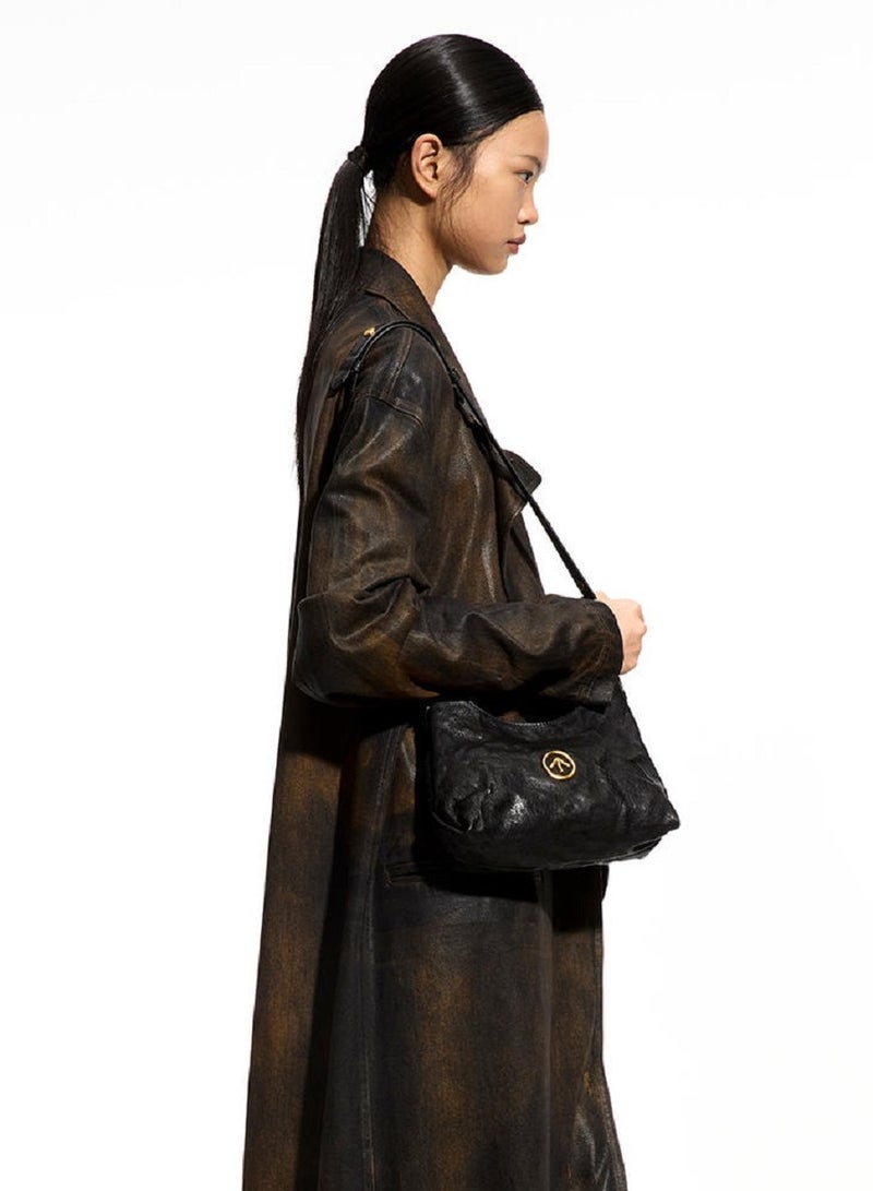 جي تي GROTTO STONE-HOBO Gold Label Pleated Leather Shoulder Bag - Image 4