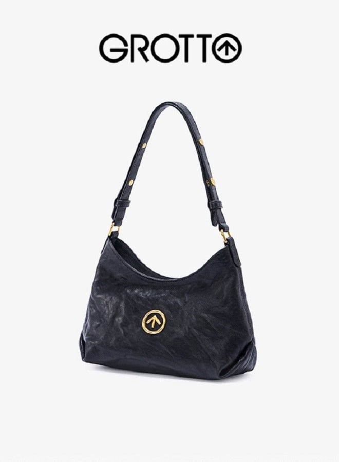 جي تي GROTTO STONE-HOBO Gold Label Pleated Leather Shoulder Bag - Image 3