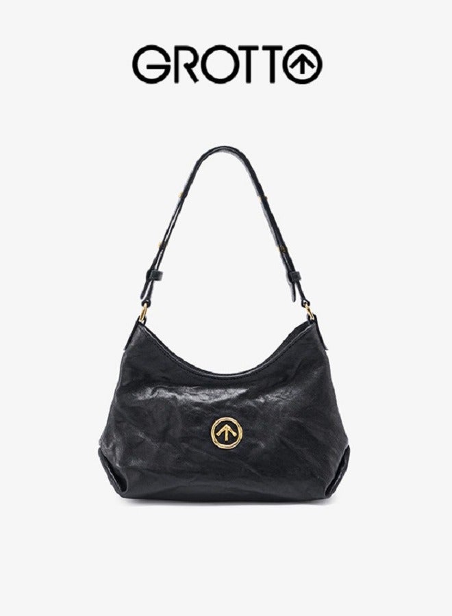 جي تي GROTTO STONE-HOBO Gold Label Pleated Leather Shoulder Bag - Image 1